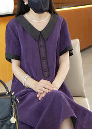 Elegant Purple Solid Patchwork Silk Long Dress Summer