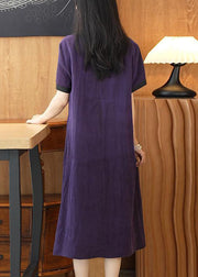 Elegant Purple Solid Patchwork Silk Long Dress Summer