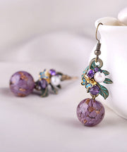 Elegant Purple Sterling Silver Zircon Jade Crystal Cloisonne Coloured Glaze Drop Earrings