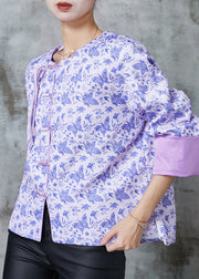 Elegant Purple Tasseled Print Silk Coats Spring