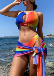 Elegant Rainbow Hollow Out Swimwear Two Pieces Sets