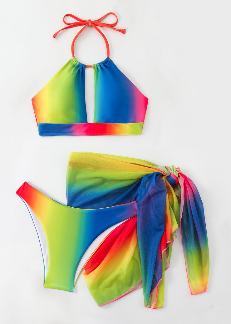 Elegant Rainbow Hollow Out Swimwear Two Pieces Sets
