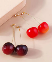 Elegant Red And Mulberry Sterling Silver Overgild Cherry Drop Earrings Two Piece Set