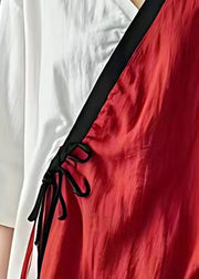 Elegant Red Asymmetrical Lace Up Cotton Tops Bracelet Sleeve