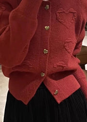 Elegant Red O Neck Button Knit Cardigan Fall