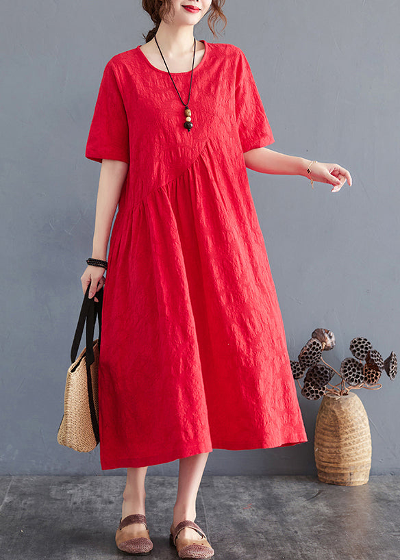 Elegant Red Oversized Jacquard Cotton Maxi Dress Summer