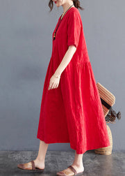 Elegant Red Oversized Jacquard Cotton Maxi Dress Summer