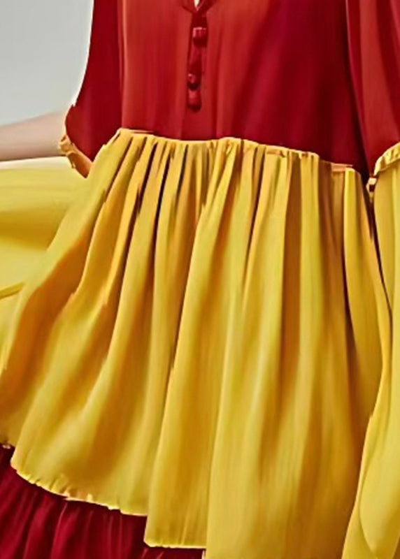 Elegant Red Oversized Patchwork Cotton Maxi Dress Summer