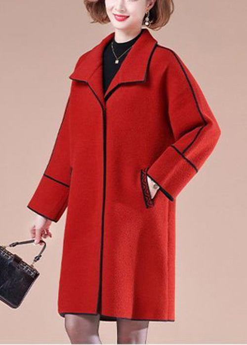 Elegant Red Oversized Patchwork Woolen Coats Winter