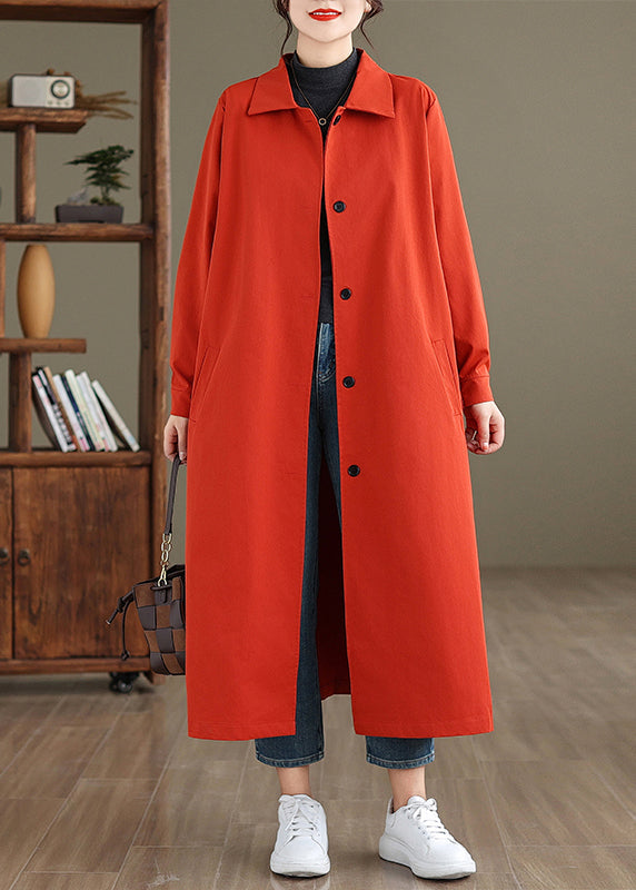 Elegant Red Peter Pan Collar Button Cotton Trench Coat Spring