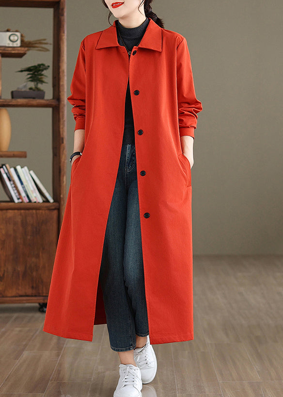 Elegant Red Peter Pan Collar Button Cotton Trench Coat Spring