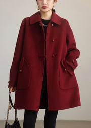 Elegant Red Peter Pan Collar Button Woolen Coats Spring