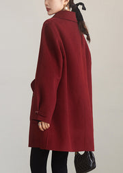 Elegant Red Peter Pan Collar Button Woolen Coats Spring