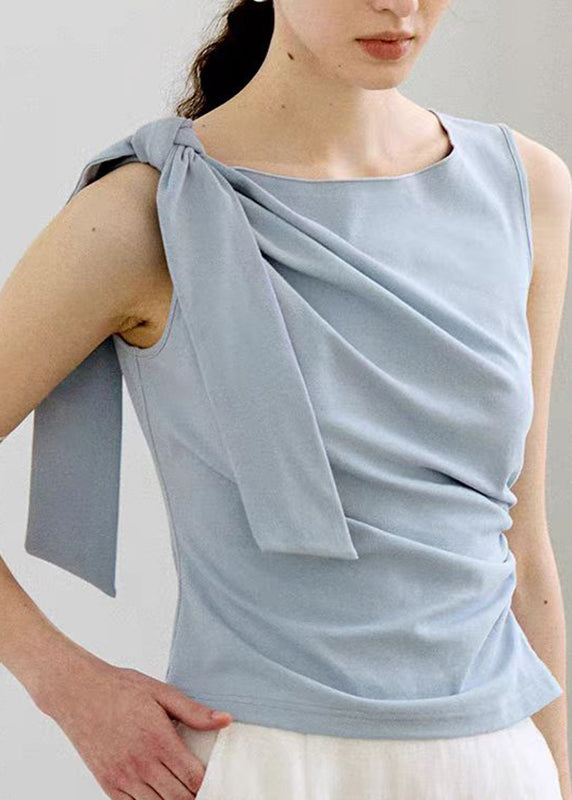 Elegant Red Slash Neck Bow Wrinkled Top Sleeveless