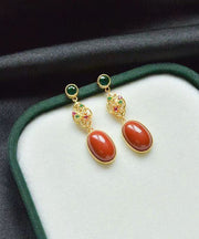 Elegant Red Sterling Silver Overgild Zircon Agate Drop Earrings