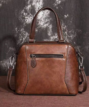 Elegant Retro Coffee Embossed Calf Leather Tote Handbag