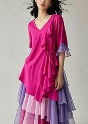 Elegant Rose Asymmetrical Patchwork Tulle Holiday Dress Summer