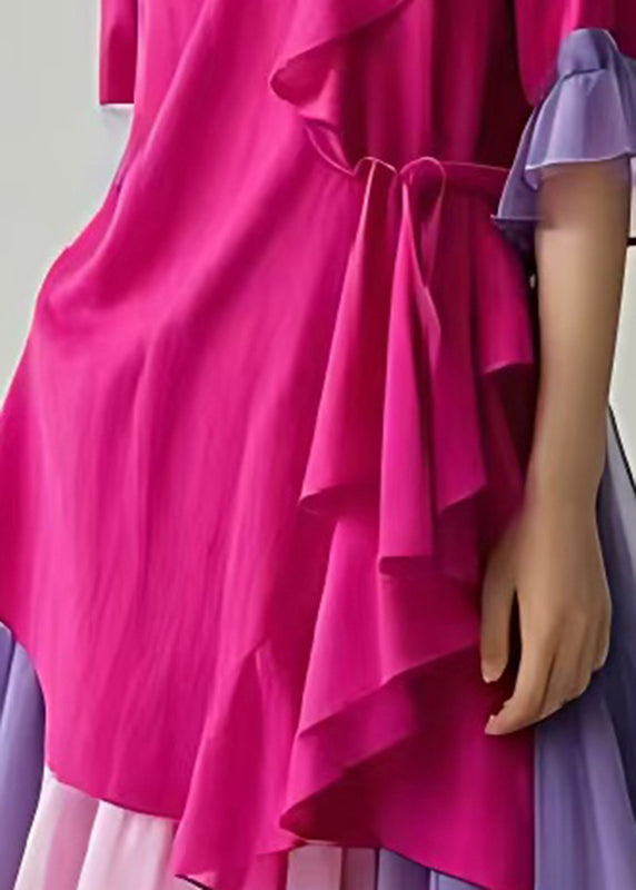 Elegant Rose Asymmetrical Patchwork Tulle Holiday Dress Summer