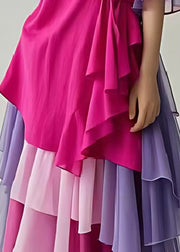 Elegant Rose Asymmetrical Patchwork Tulle Holiday Dress Summer