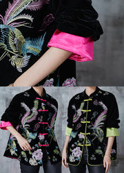 Elegant Rose Embroidered Silk Velvet Oriental Jacket Fall