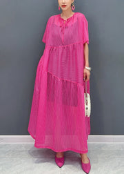 Elegant Rose Lace Up Pockets Cotton Long Dress Summer
