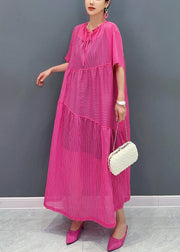 Elegant Rose Lace Up Pockets Cotton Long Dress Summer