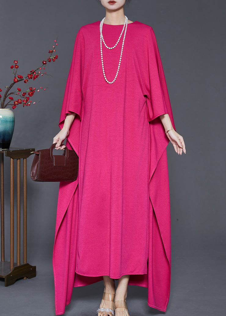 Elegant Rose Oversized Cotton Maxi Dress Cloak Sleeves
