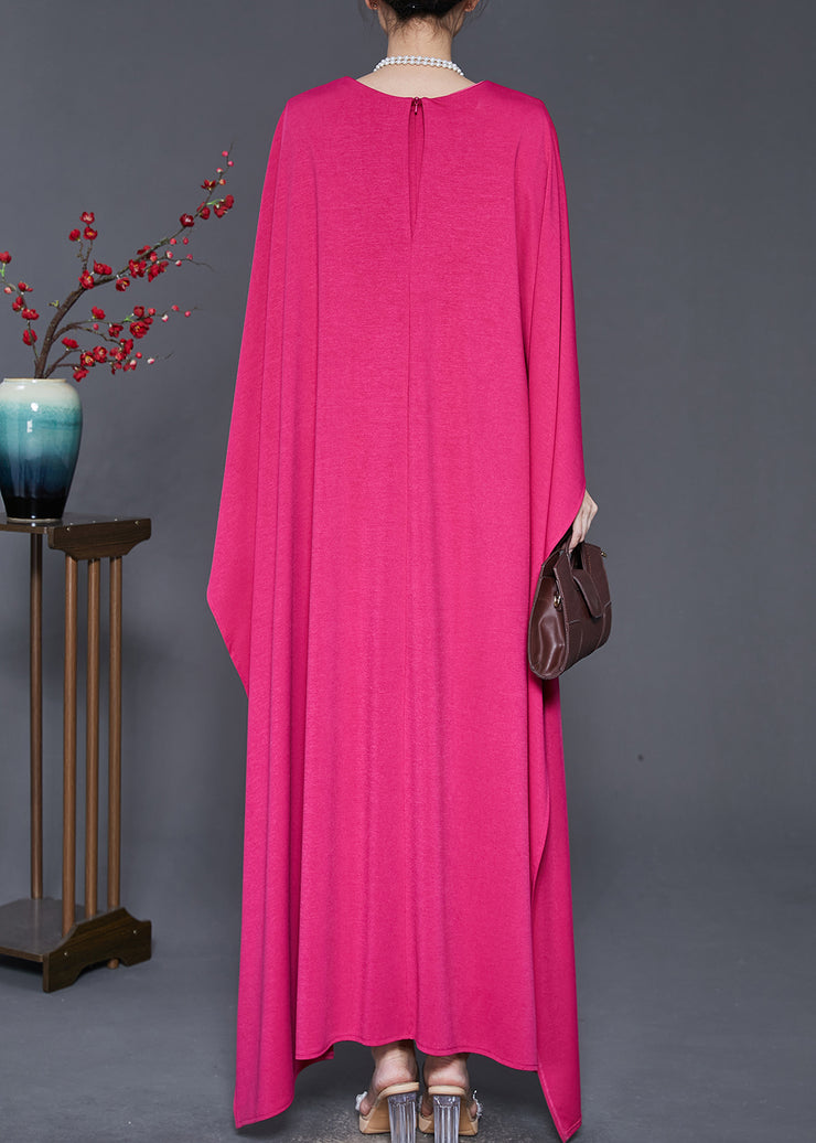 Elegant Rose Oversized Cotton Maxi Dress Cloak Sleeves