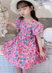 Elegant Rose Print Off The Back Patchwork Cotton Baby Girls Dress Summer