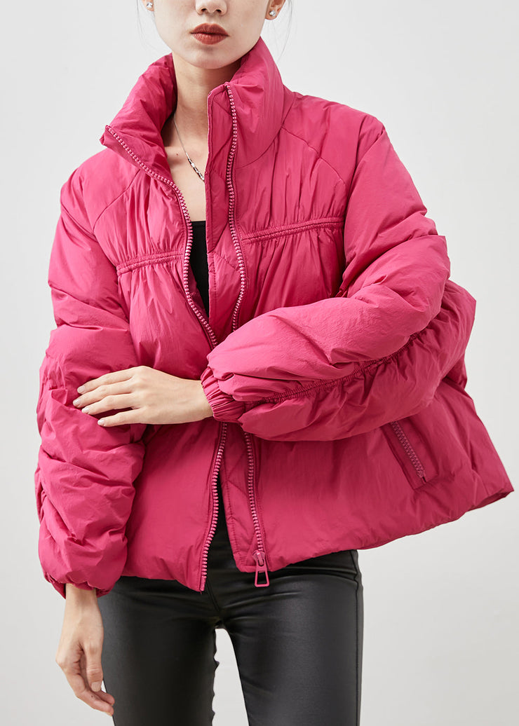 Elegant Rose Zip Up Wrinkled Duck Down Down Coat Winter