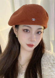 Elegant Rust Letter Patchwork Woolen Beret Hat