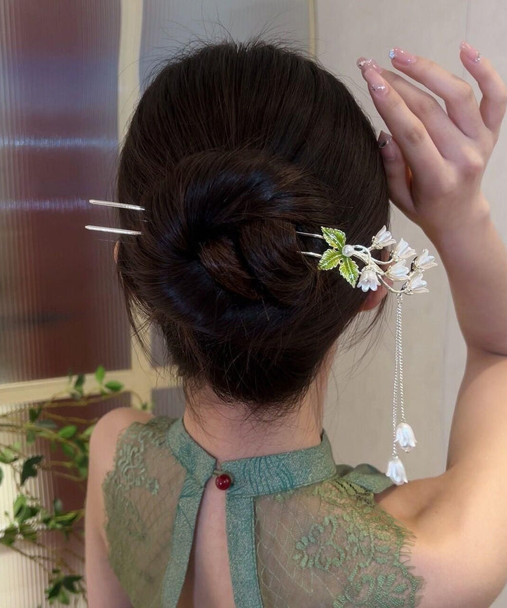 Elegant Silk Alloy Lily Of The Valley Pearl Tassel Hairpin