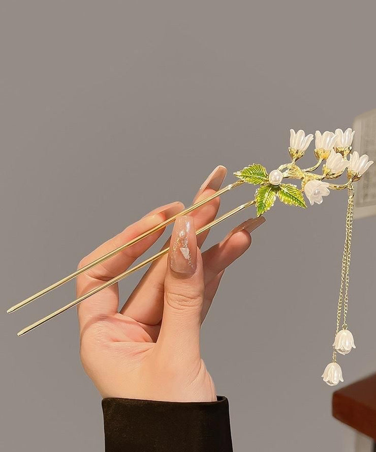 Elegant Silk Alloy Lily Of The Valley Pearl Tassel Hairpin