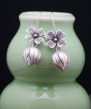 Elegant Silk Sterling Silver Lotus Drop Earrings