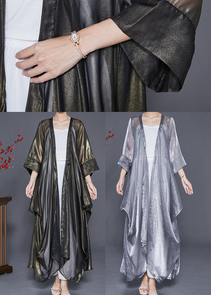 Elegant Silver Oversized Wrinkled Silk Long Cardigan Summer