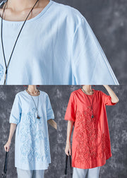 Elegant Sky Blue Embroidered Linen Mid Dress Summer