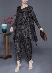 Elegant Slash Neck Oversized Print Silk Three Pieces Set Spring