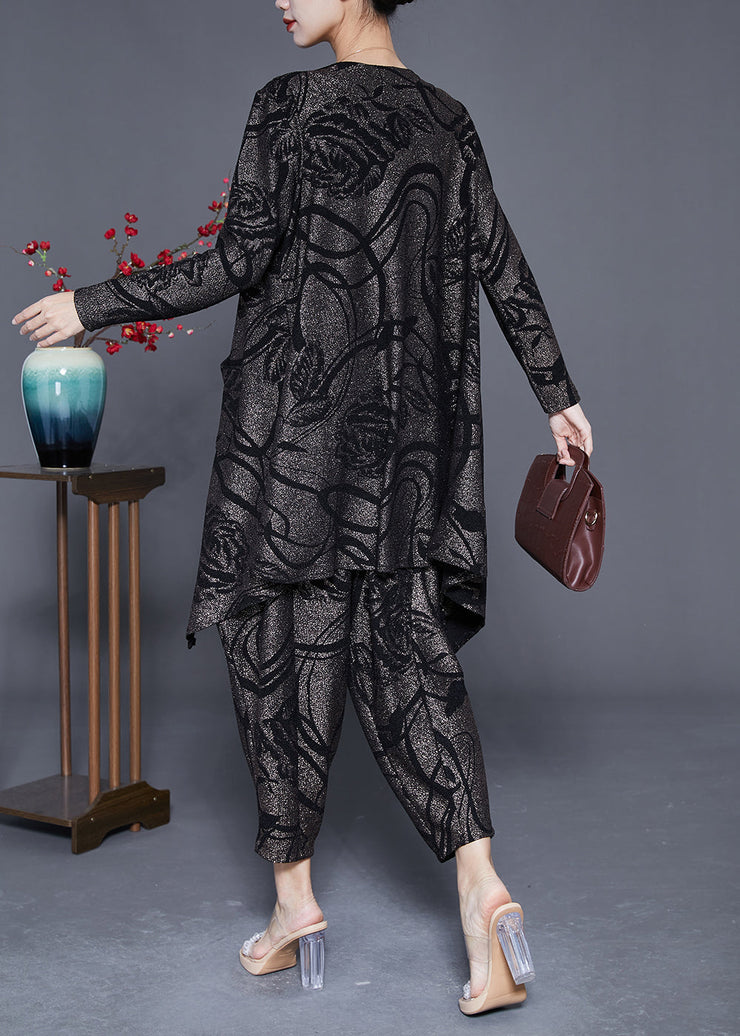 Elegant Slash Neck Oversized Print Silk Three Pieces Set Spring