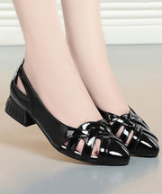 Elegant Soft Comfy Black Hollow Out Chunky Sandals