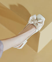 Elegant Splicing Bow Chunky Sandals Pink Cowhide Leather