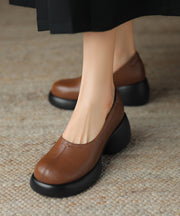 Elegant Splicing Chunky Loafers For Women Brown Sheepskin