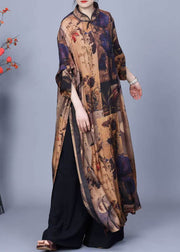 Elegant Stand Collar Print Side Open Silk Two Pieces Set Winter