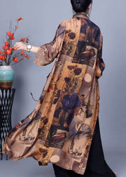 Elegant Stand Collar Print Side Open Silk Two Pieces Set Winter