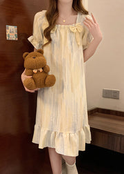 Elegant Striped Square Collar Bow Pajamas Dresses Summer