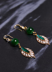 Elegant Turquoise Leaf Zircon Drop Earrings