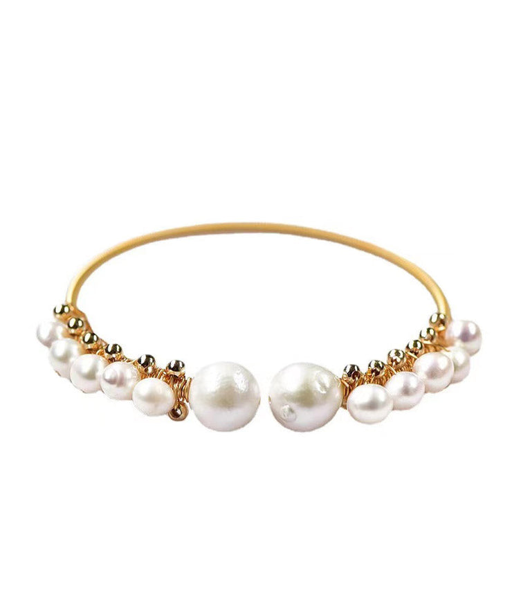 Elegant White 14K Gold Pearl Asymmetric Cuff