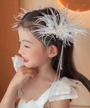 Elegant White Alloy Feather Pearl Sequins Tassel Girls Hairpin