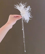 Elegant White Alloy Feather Pearl Sequins Tassel Girls Hairpin