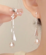 Elegant White Alloy Love Pearl Tassel Drop Earrings