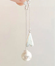 Elegant White Alloy Love Pearl Tassel Drop Earrings